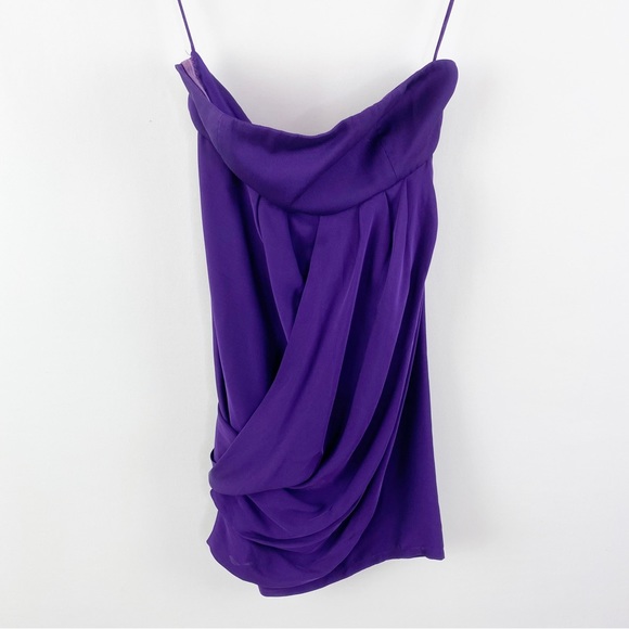 Alice + Olivia Size XS Purple Satin Silk Strapless Draped Mini Dress - Picture 2 of 8